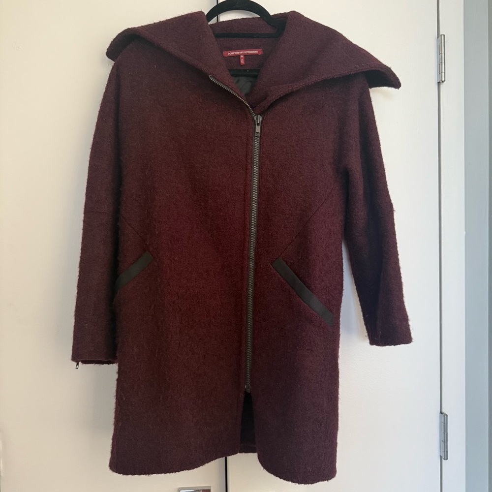 WOMENS COMPTOIR DES COTONNIERS BURGUNDY WOOL MIX OVERCOAT JACKET
